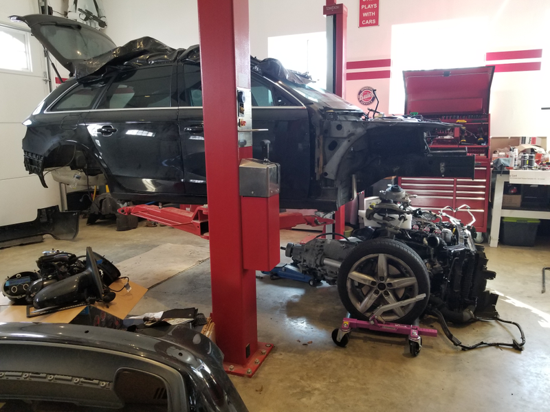 The A4's front axle, engine and transmission came out next.